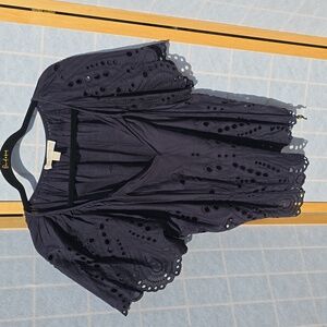 Womens Dark Blue Michael Kors Cotton Eyelet Peasant Blouse Shirt Top Size Large